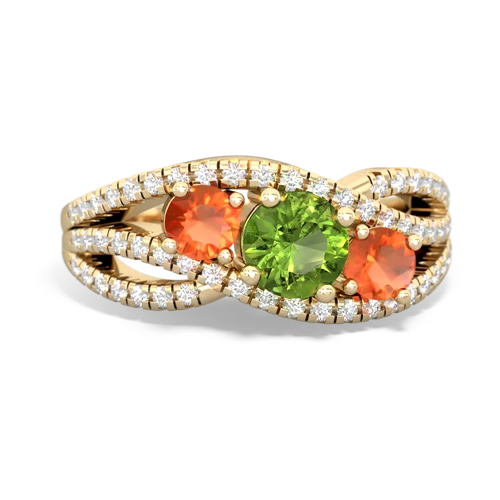 peridot-fire opal three stone pave ring