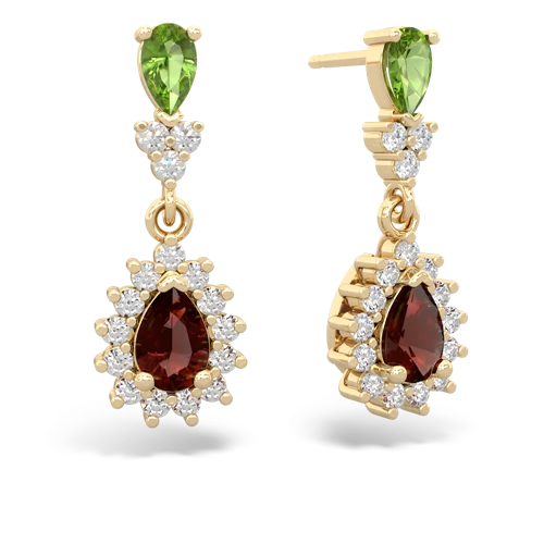 peridot-garnet dangle earrings