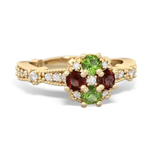 peridot-garnet art deco engagement ring