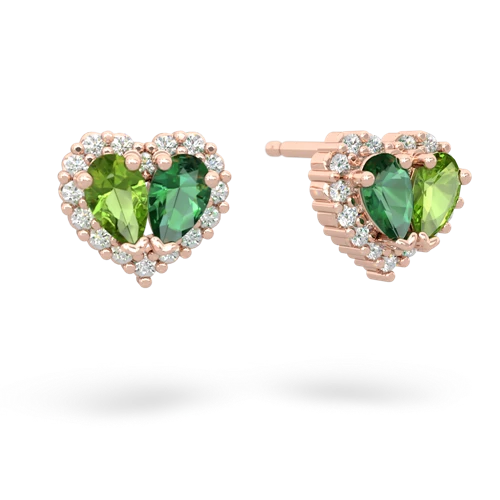 peridot-lab emerald halo-heart earrings