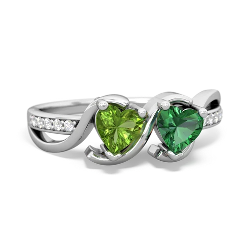 peridot-lab emerald double heart ring