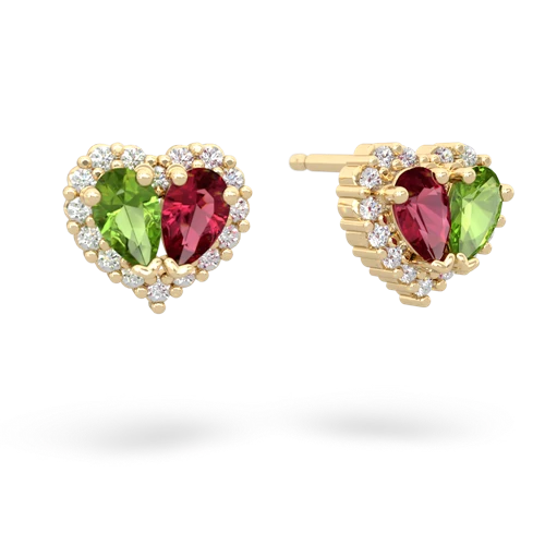 peridot-lab ruby halo-heart earrings