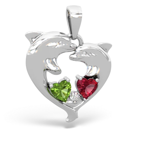 peridot-lab ruby dolphins pendant