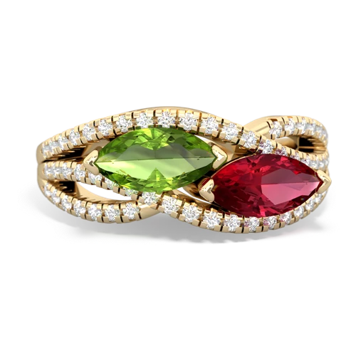 peridot-lab ruby double heart ring