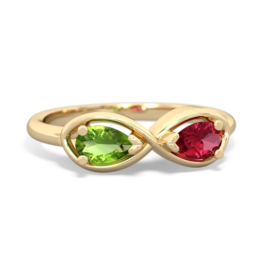 peridot-lab ruby infinity ring