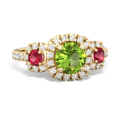 peridot-lab ruby three stone regal ring