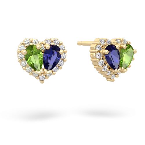peridot-lab sapphire halo-heart earrings
