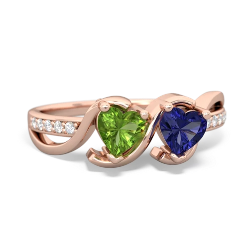 peridot-lab sapphire double heart ring