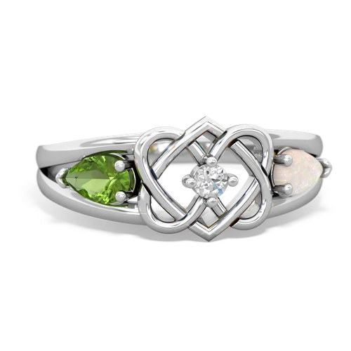 peridot-opal double heart ring