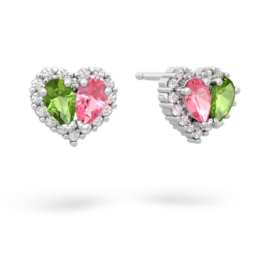 peridot-pink sapphire halo-heart earrings