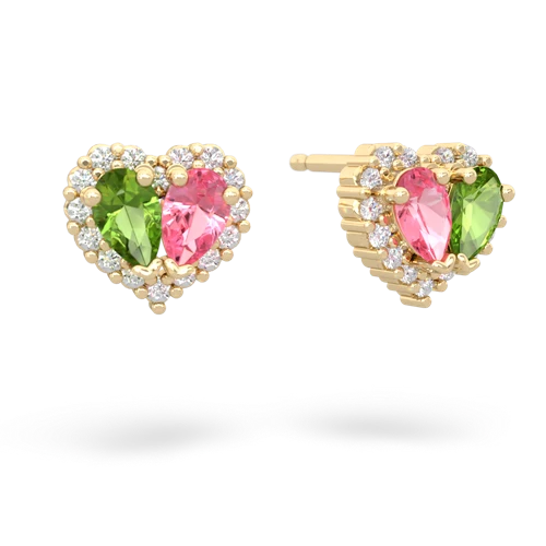 peridot-pink sapphire halo-heart earrings