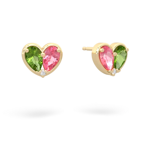 peridot-pink sapphire one heart earrings