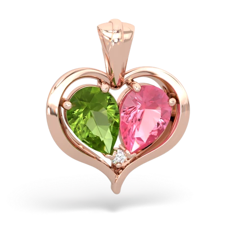 peridot-pink sapphire half heart whole pendant