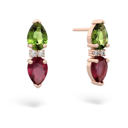 peridot-ruby bowtie earrings