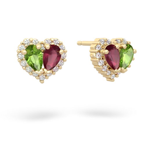 peridot-ruby halo-heart earrings