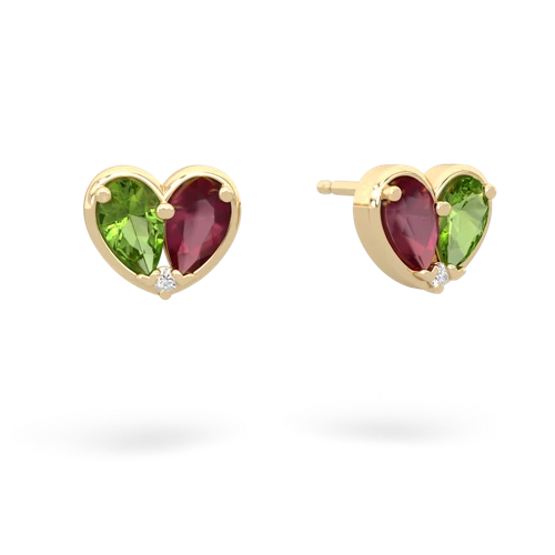 peridot-ruby one heart earrings