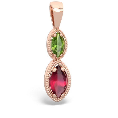 peridot-ruby antique milgrain pendant