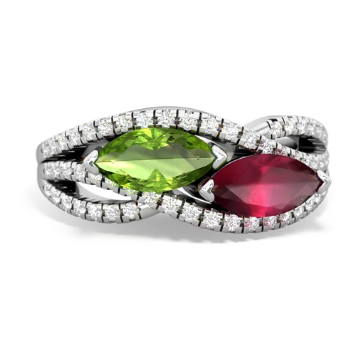 peridot-ruby double heart ring