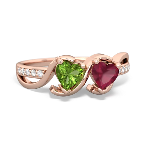 peridot-ruby double heart ring