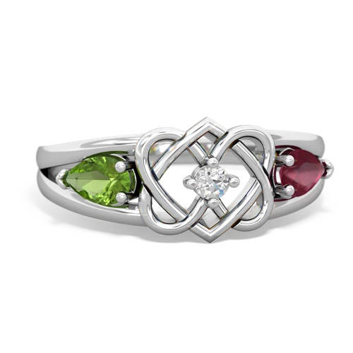 peridot-ruby double heart ring