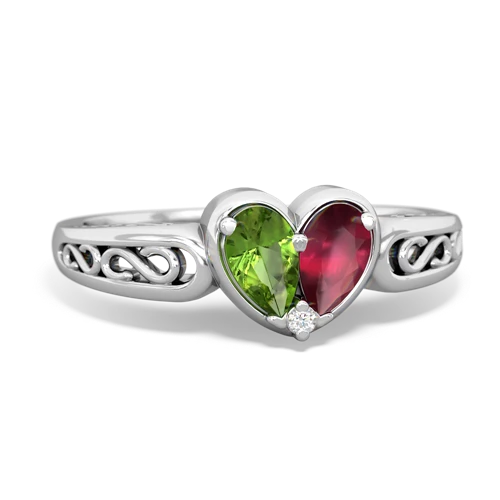 peridot-ruby filligree ring