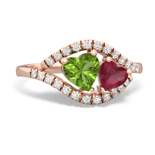 peridot-ruby mother child ring