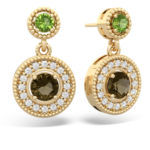 peridot-smoky quartz halo earrings