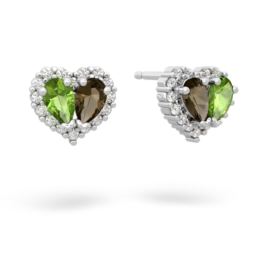 peridot-smoky quartz halo-heart earrings