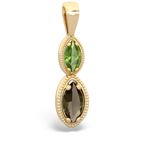 peridot-smoky quartz antique milgrain pendant