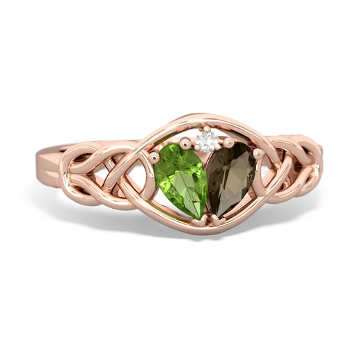 peridot-smoky quartz celtic knot ring