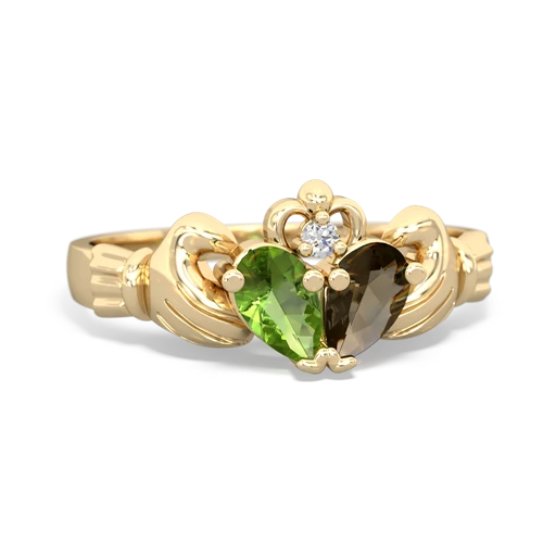 peridot-smoky quartz claddagh ring