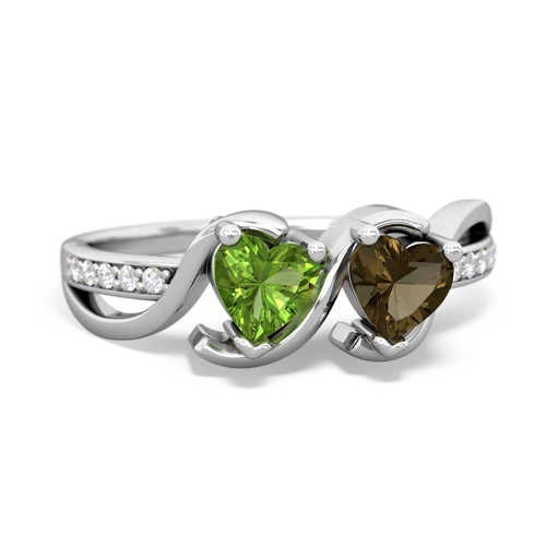 peridot-smoky quartz double heart ring