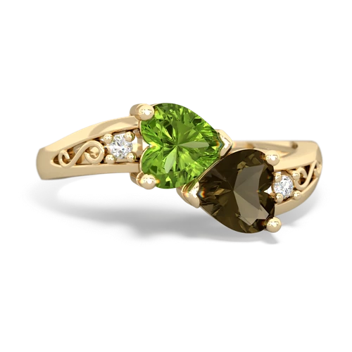 peridot-smoky quartz filligree ring