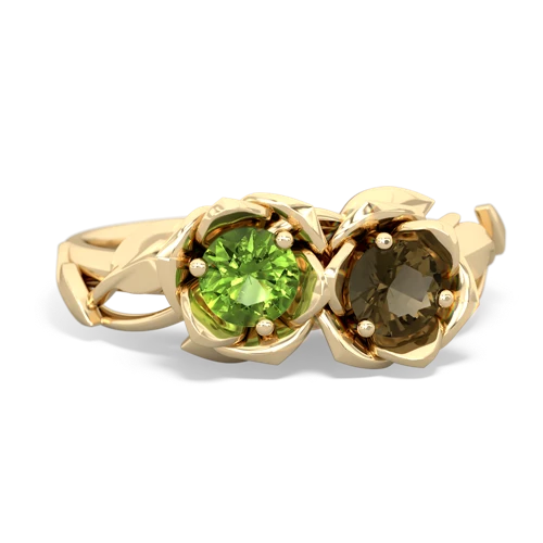 peridot-smoky quartz roses ring