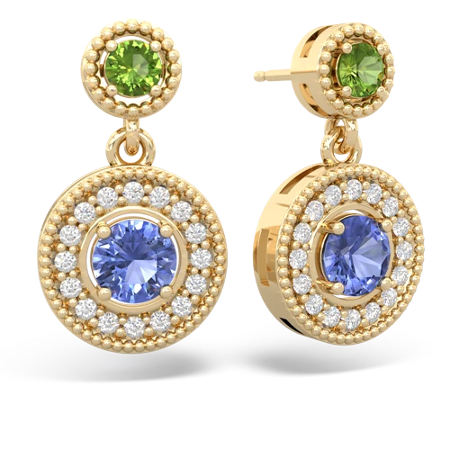 peridot-tanzanite halo earrings