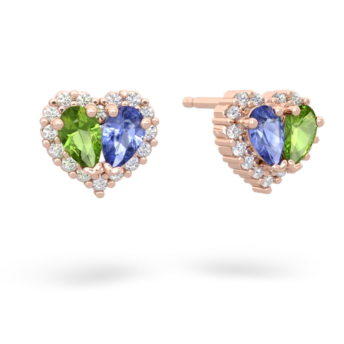 peridot-tanzanite halo-heart earrings
