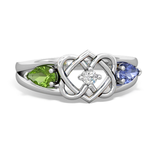 peridot-tanzanite double heart ring