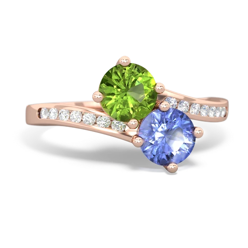 peridot-tanzanite two stone channel ring