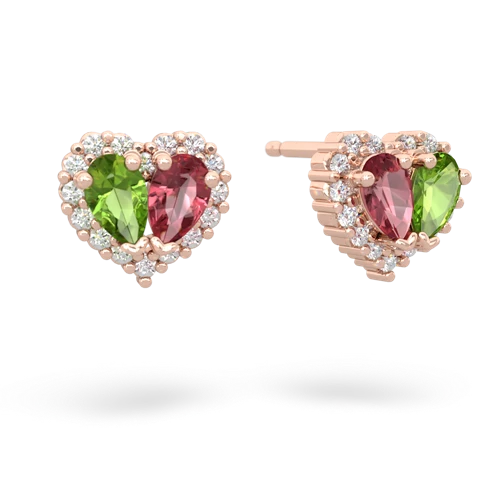 peridot-tourmaline halo-heart earrings