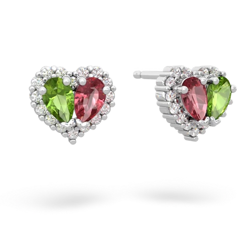 peridot-tourmaline halo-heart earrings