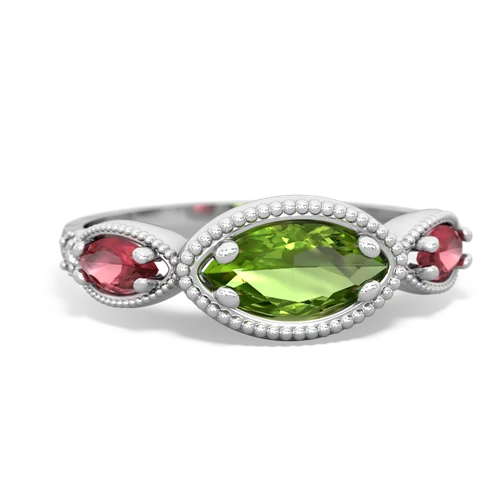 peridot-tourmaline milgrain marquise ring