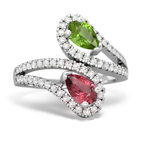 peridot-tourmaline pave swirls ring