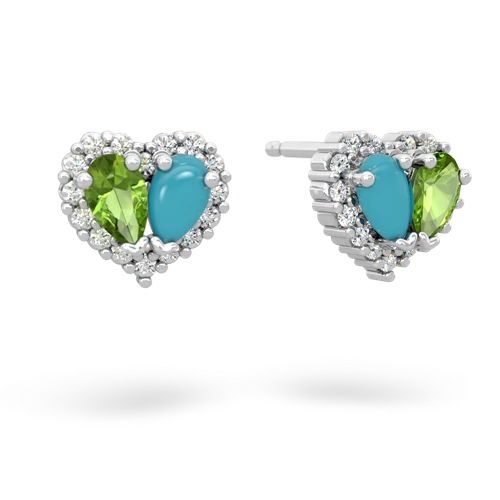 peridot-turquoise halo-heart earrings