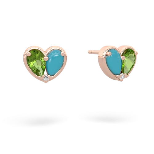 peridot-turquoise one heart earrings