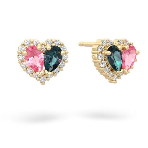 pink sapphire-alexandrite halo-heart earrings