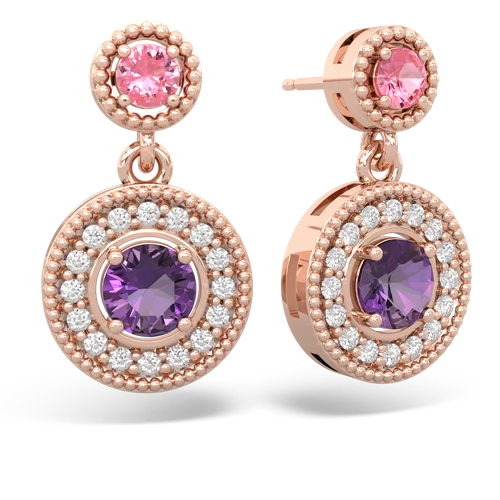 pink sapphire-amethyst halo earrings