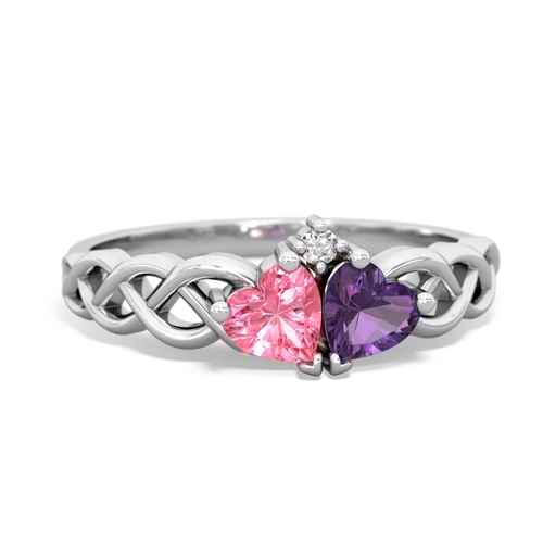 pink sapphire-amethyst celtic braid ring