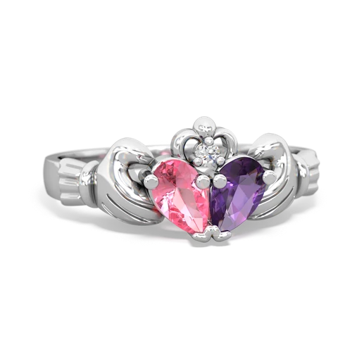 pink sapphire-amethyst claddagh ring