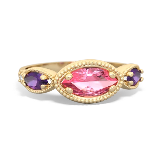 pink sapphire-amethyst milgrain marquise ring