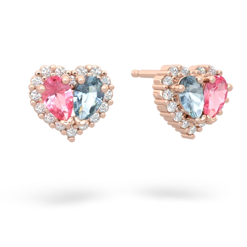 pink sapphire-aquamarine halo-heart earrings